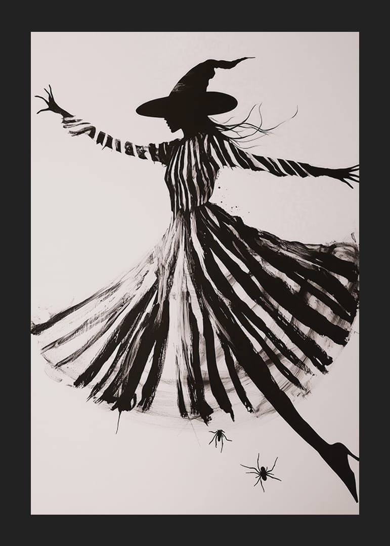 En silhuett av en dansande häxa sprider mystisk stämning-12