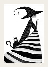 A magical poster with a black and white witch and an elegant cat-3