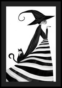 A magical poster with a black and white witch and an elegant cat-4