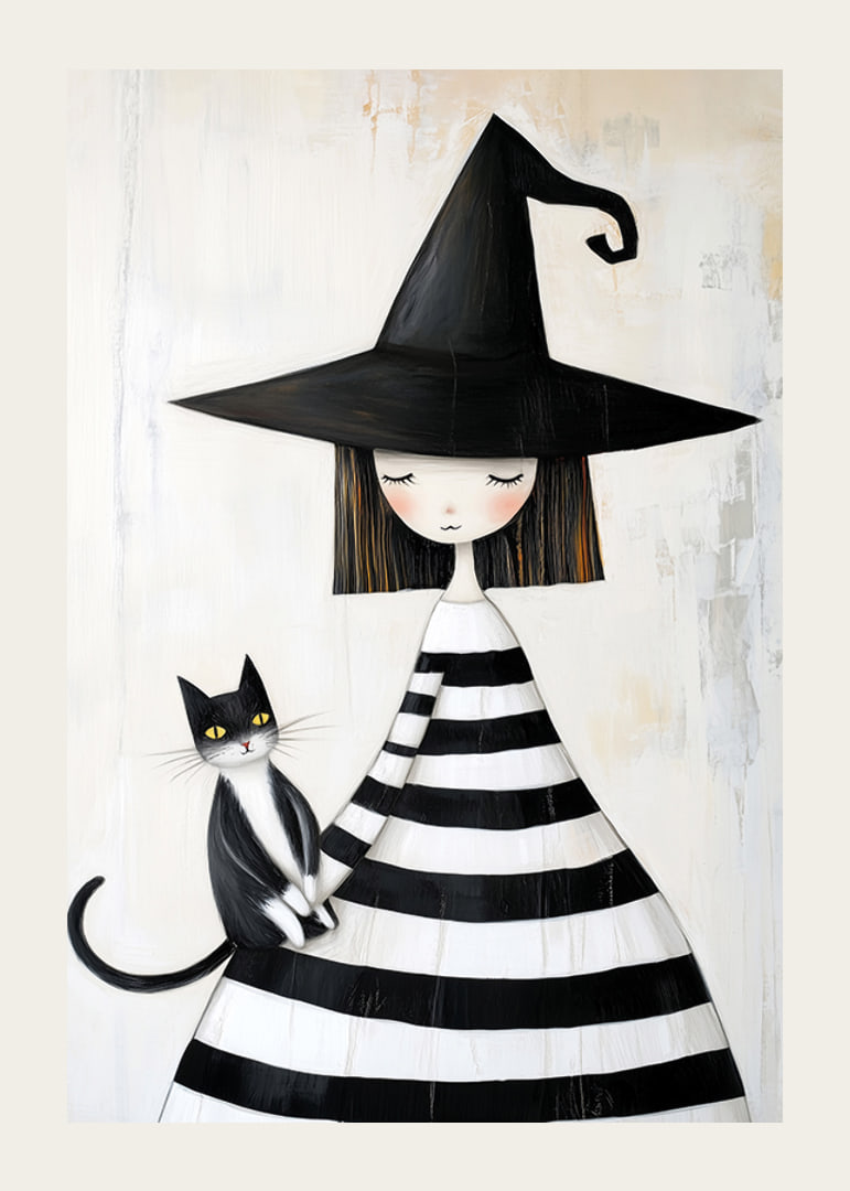 A little witch with a cat conveys calm and mystery-12