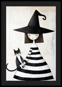 Malá čarodejnica s mačkou vyjadruje pokoj a tajomstvo-4