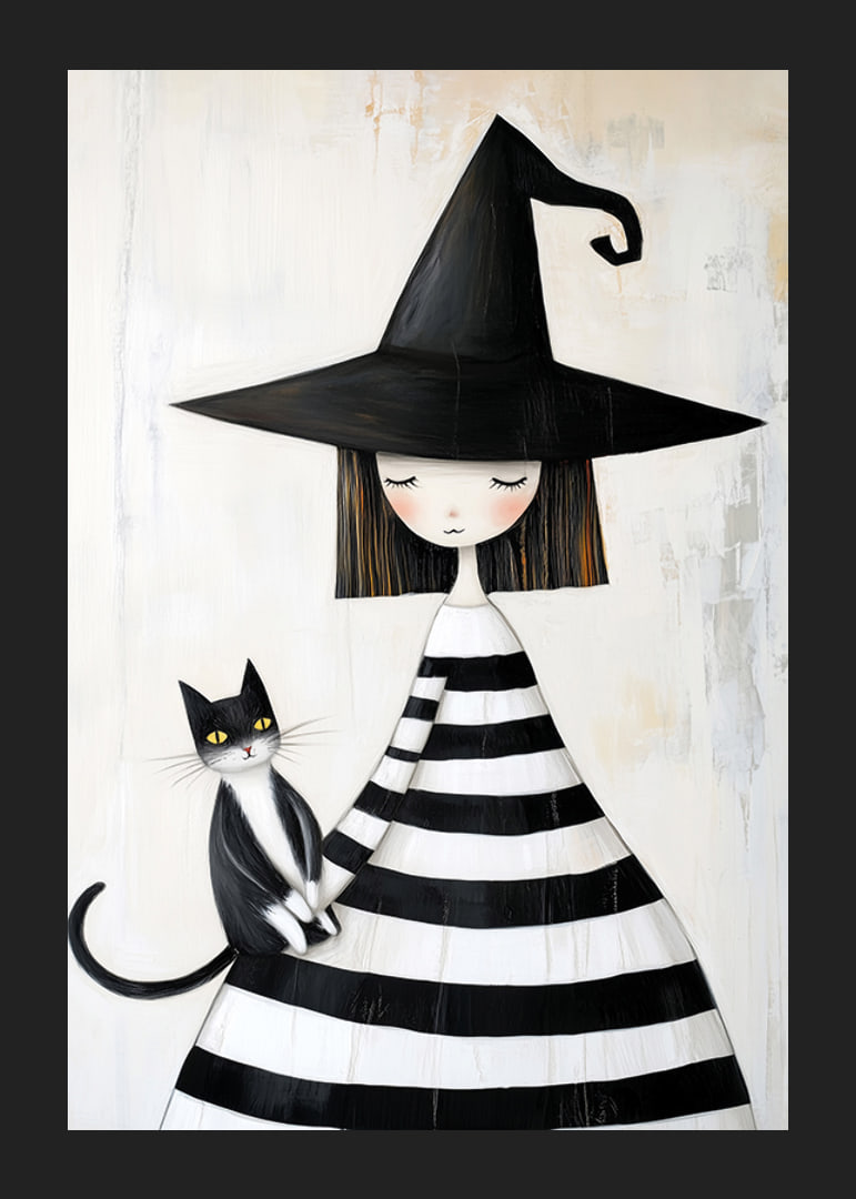 A little witch with a cat conveys calm and mystery-12