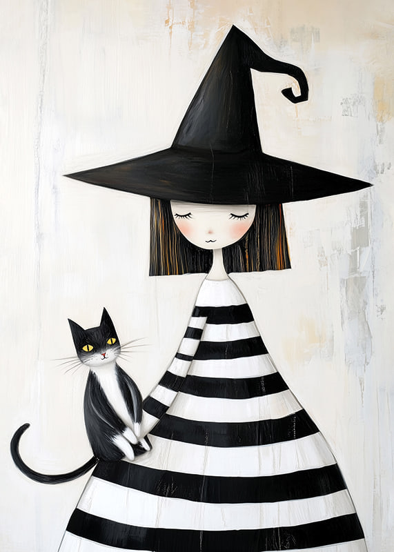 A little witch with a cat conveys calm and mystery-12