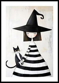 A little witch with a cat conveys calm and mystery-0