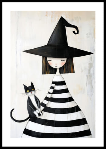 Poster Whimsical Witch And Cat