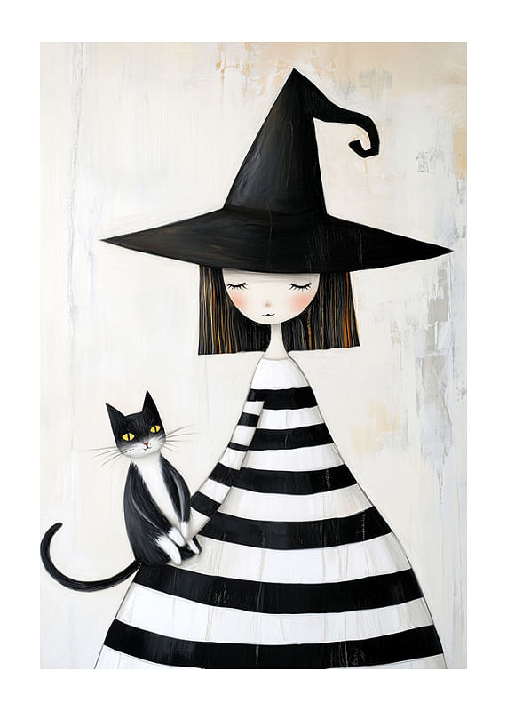 Poster Whimsical Witch And Cat