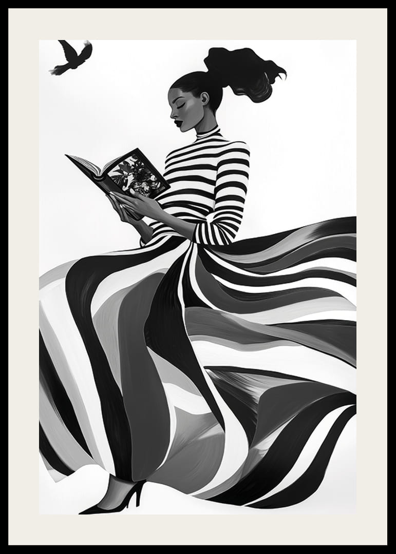 En kvinna i randig klänning fångar tidlös skönhet-12