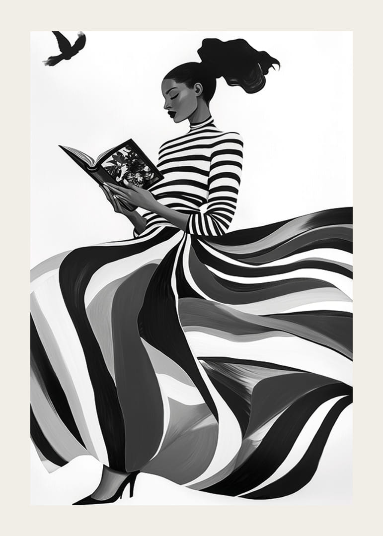 En kvinna i randig klänning fångar tidlös skönhet-12