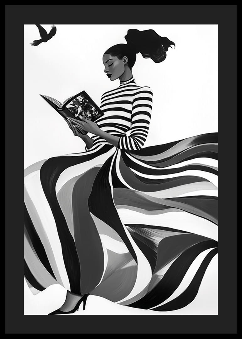 En kvinna i randig klänning fångar tidlös skönhet-12