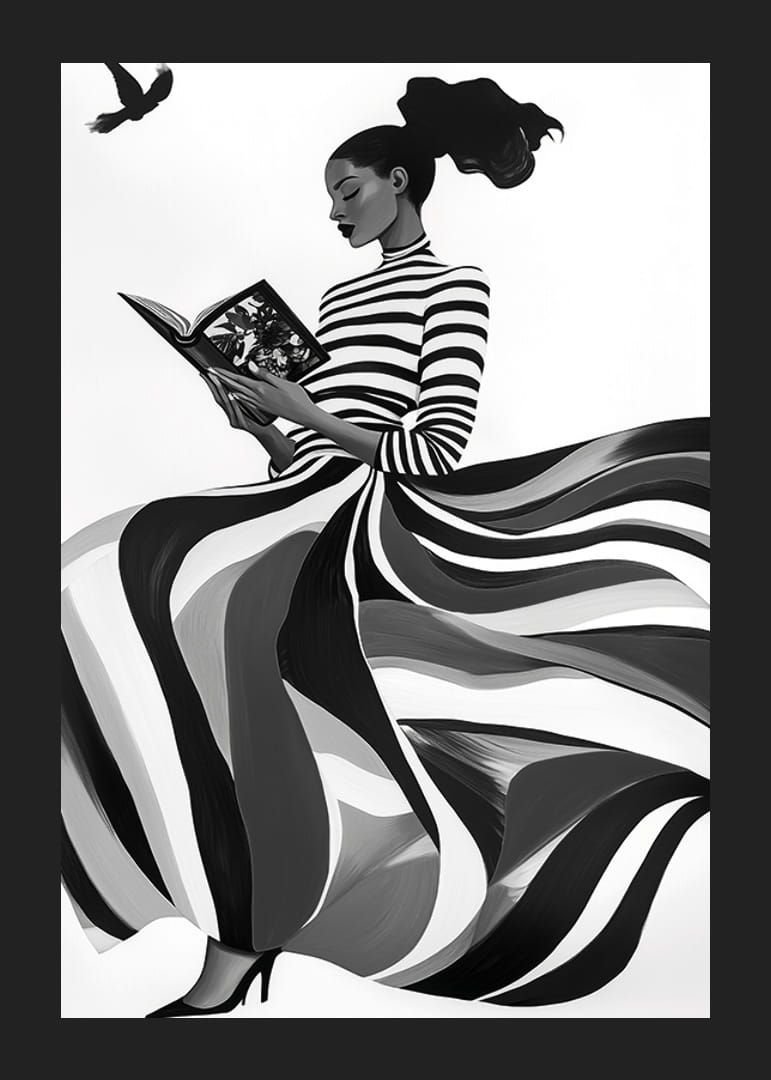 En kvinna i randig klänning fångar tidlös skönhet-12