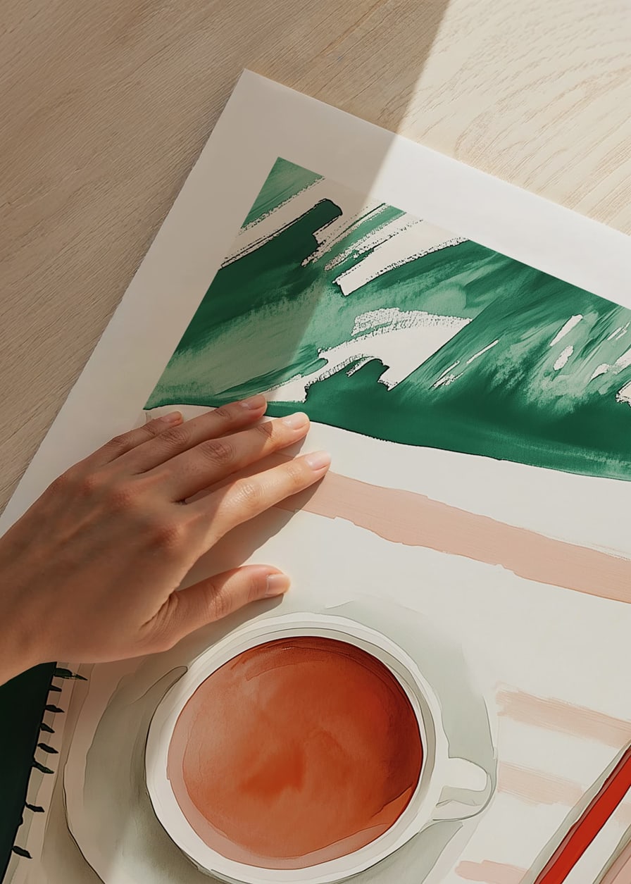 Un momento armonioso con il tè e l'espressione creativa sulla carta-12