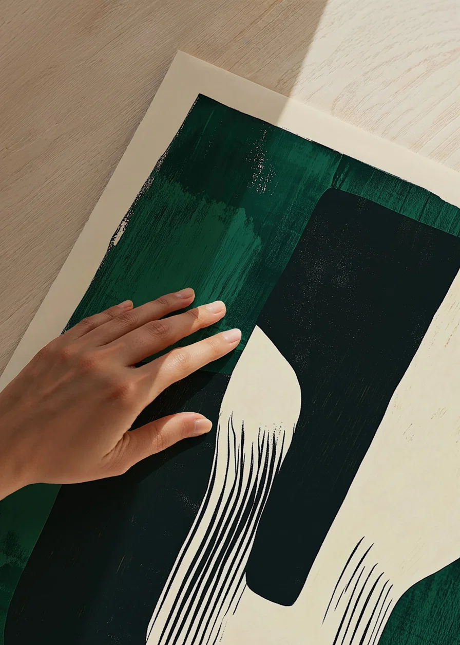 Dynamic shapes in green and black create visual harmony-12