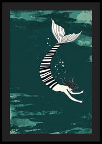 En sirene med en stripet finne flyter gjennom det dypblå havet-4