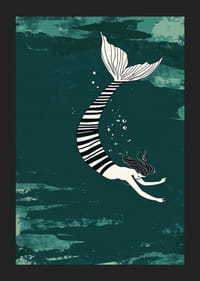 En sirene med en stripet finne flyter gjennom det dypblå havet-5