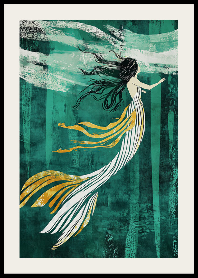 Egy álmodozó sellő lebeg a mélyzöld vízben-12