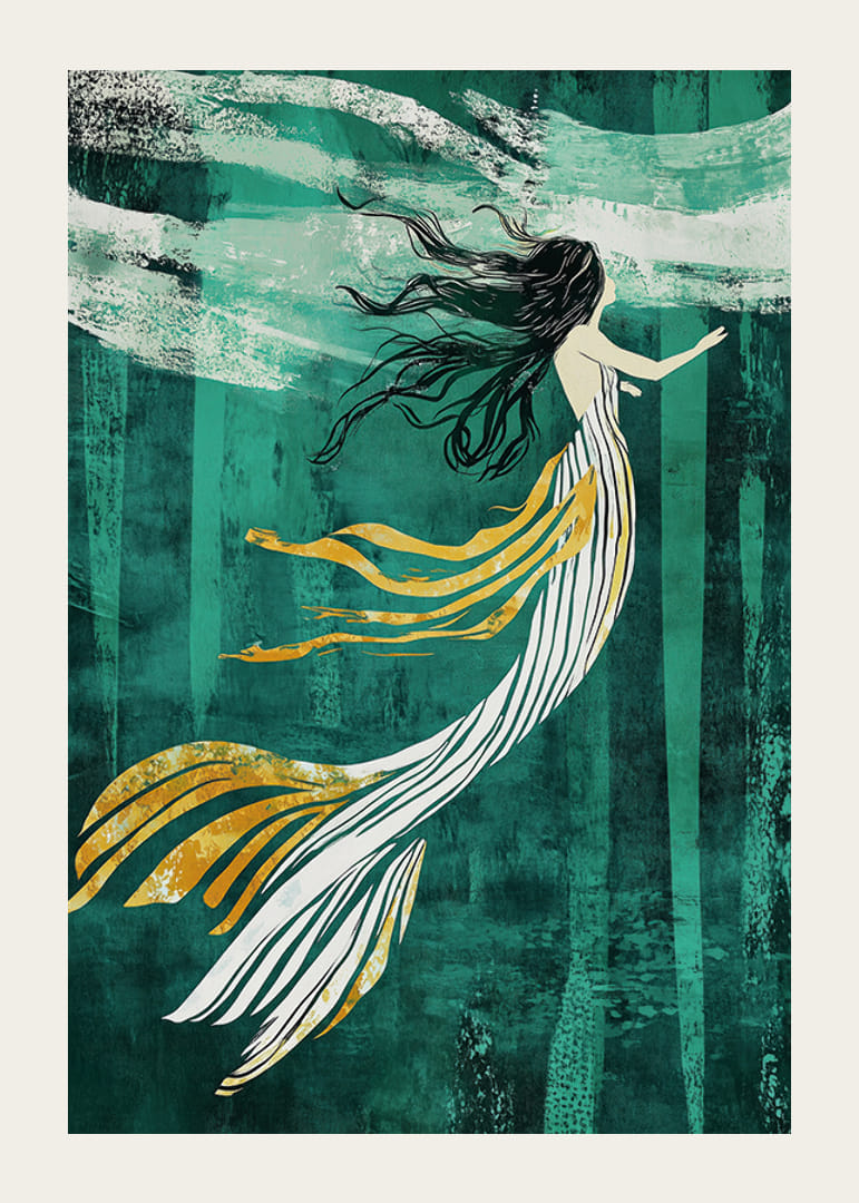 Egy álmodozó sellő lebeg a mélyzöld vízben-12