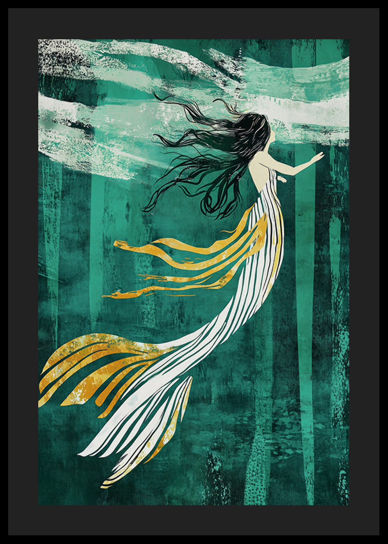 Egy álmodozó sellő lebeg a mélyzöld vízben-12