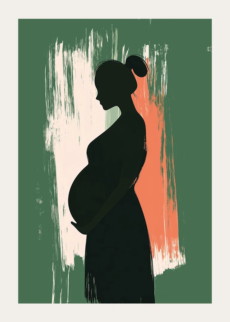 Graciös silhuett av en gravid kvinna mot en färgrik bakgrund-12