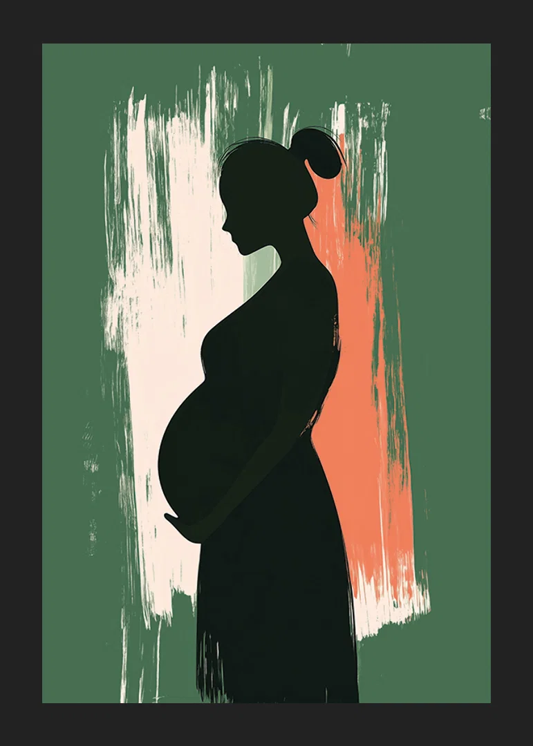 Graciös silhuett av en gravid kvinna mot en färgrik bakgrund-12