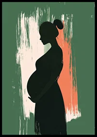 Graciös silhuett av en gravid kvinna mot en färgrik bakgrund-6