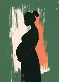 Graciös silhuett av en gravid kvinna mot en färgrik bakgrund-7
