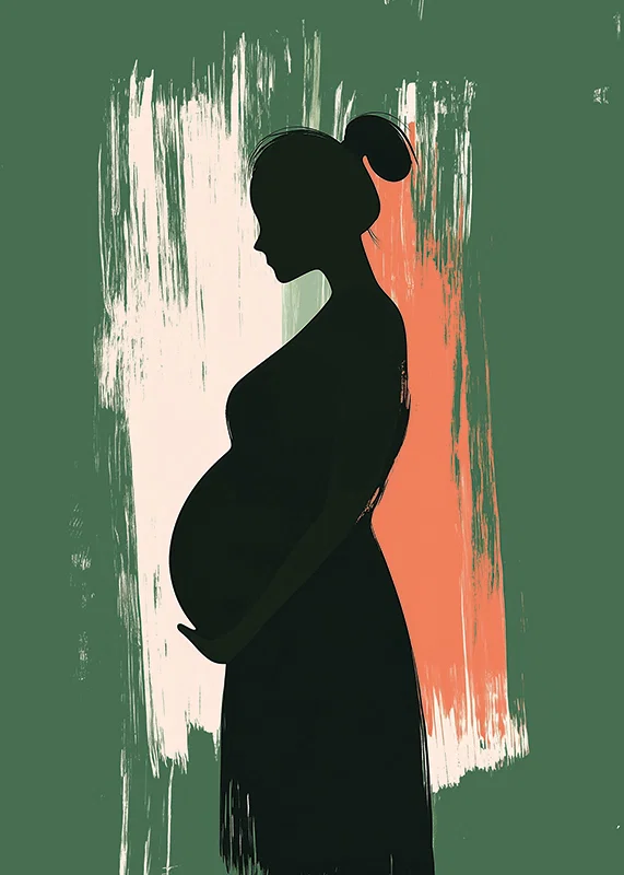 Graciös silhuett av en gravid kvinna mot en färgrik bakgrund-12