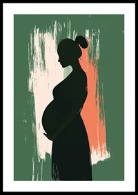 Graciös silhuett av en gravid kvinna mot en färgrik bakgrund-0