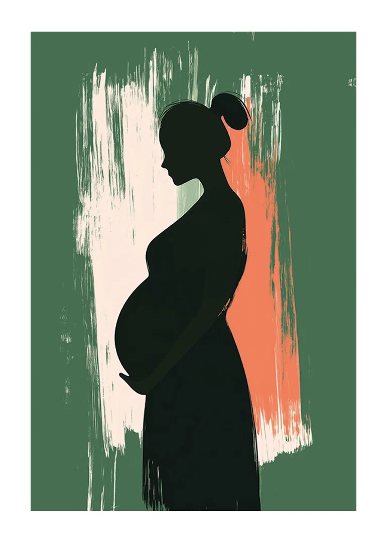 Graciös silhuett av en gravid kvinna mot en färgrik bakgrund-12