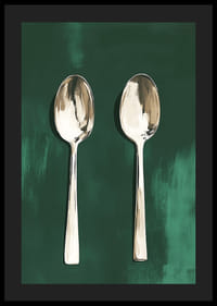 Two stylish spoons against a deep green background-4