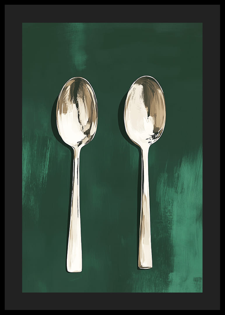 Two stylish spoons against a deep green background-12