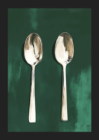 Two stylish spoons against a deep green background-5
