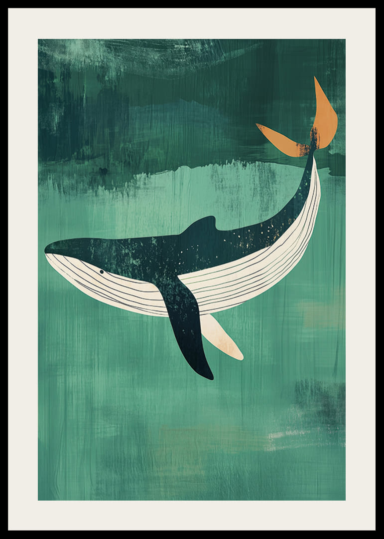 A majestic whale against a deep green background full of tranquility-12