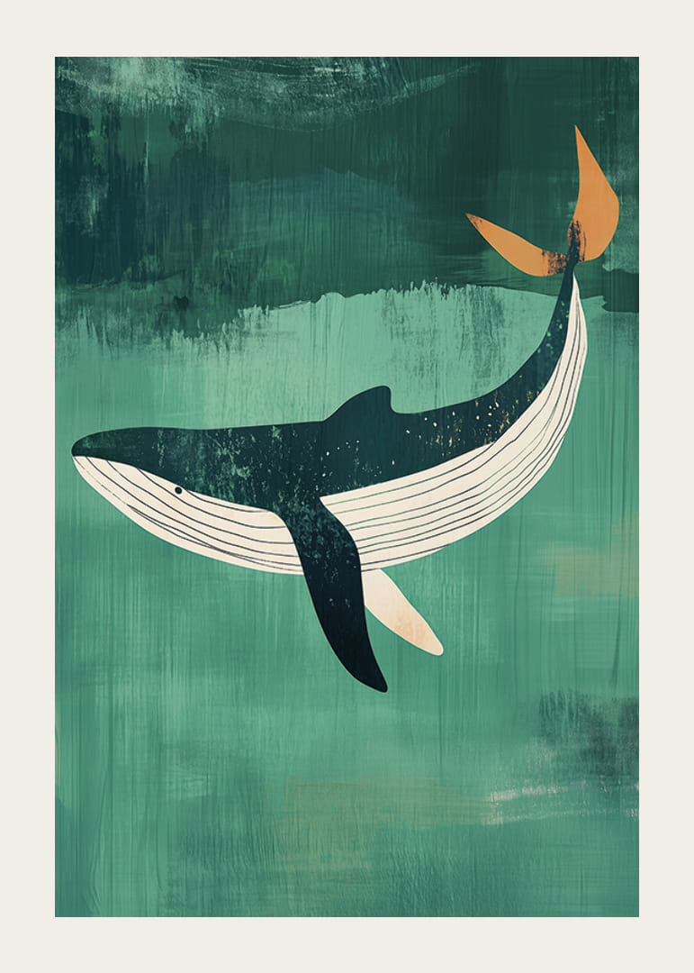 A majestic whale against a deep green background full of tranquility-12