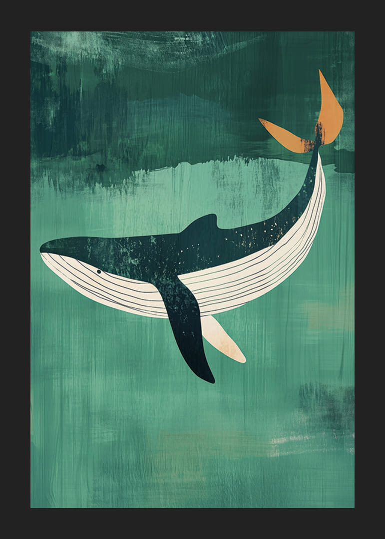 A majestic whale against a deep green background full of tranquility-12