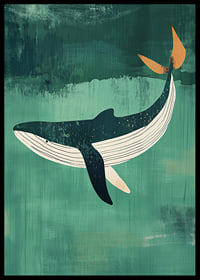 A majestic whale against a deep green background full of tranquility-6