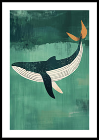 A majestic whale against a deep green background full of tranquility-0