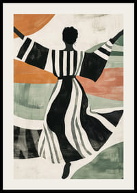 Silhouette noire et blanche dansant sur un fond coloré et abstrait-2