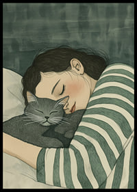 A warm hug between human and cat in dreamy rest-6