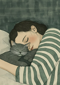 A warm hug between human and cat in dreamy rest-7