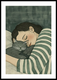 A warm hug between human and cat in dreamy rest-0
