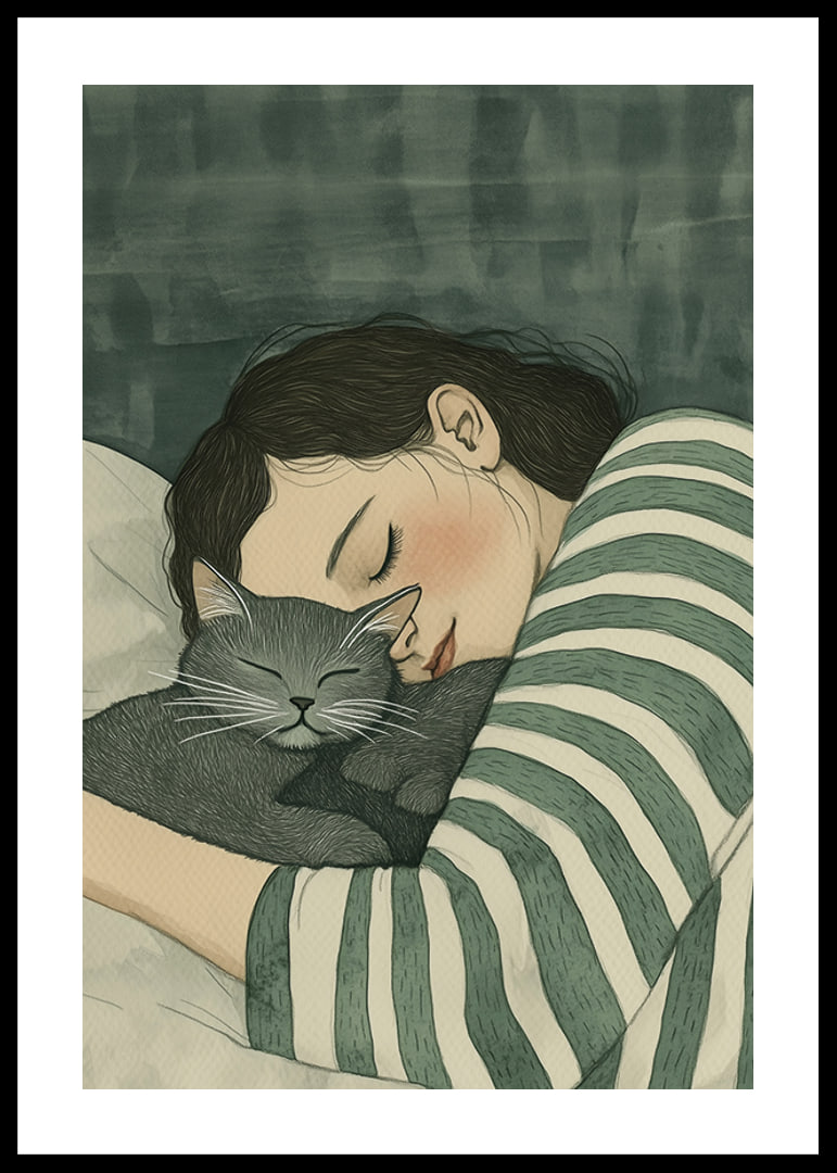 A warm hug between human and cat in dreamy rest-12