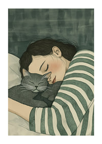 A warm hug between human and cat in dreamy rest-1