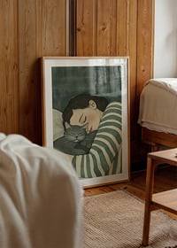 A warm hug between human and cat in dreamy rest-8