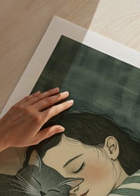 A warm hug between human and cat in dreamy rest-9