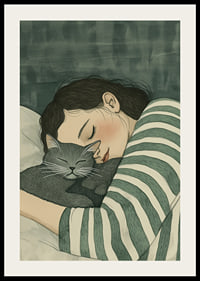 A warm hug between human and cat in dreamy rest-2