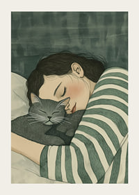 A warm hug between human and cat in dreamy rest-3