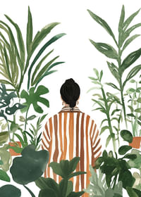 Een persoon omringd door weelderige groene planten in rustige harmonie-3