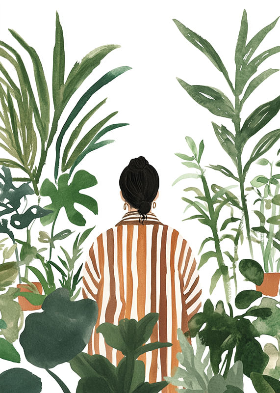 Een persoon omringd door weelderige groene planten in rustige harmonie-12
