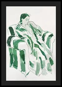 A woman in green harmony, calmly sunk in an armchair-4