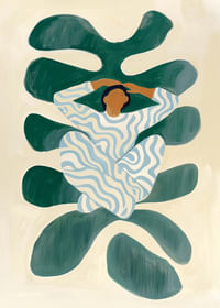 Une figure harmonieuse repose sur des feuilles stylisées-3